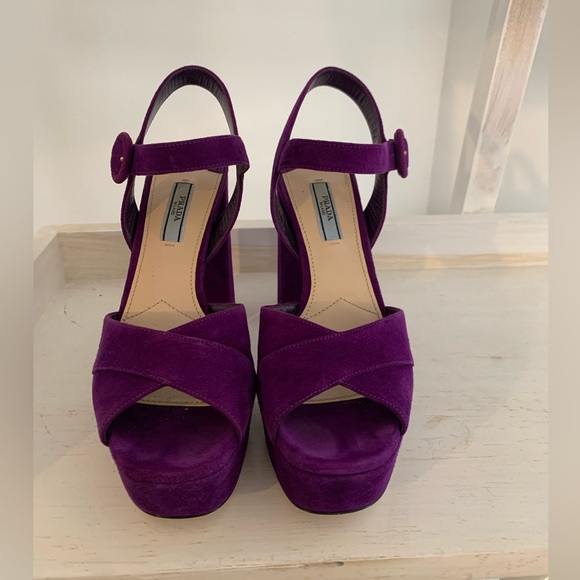 Prada Suede Platform Ankle-Strap Sandal - Picture 3 of 9